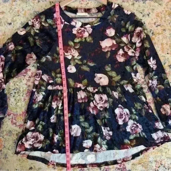 Oddy Women’s Velvet Floral Babydoll Oversized Fit Style Long Sleeve Size Small - Picture 7 of 9